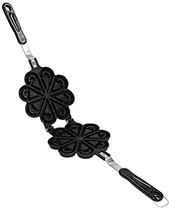 Waffle Maker Non Stick Waffle Pan with 2 Stainless Steel Handles Heart Shaped Pancake Mold for Home Kitchen Use Durable Easy to Clean Safe for Gas Stove Black