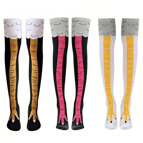KUMSODE 3 Paires Chicken Leg Socks Chaussettes amusantes pour adultes Costume de Poulet Cadeau Chaussette Drole Cadeau Femme Chaussettes Halloween Carnaval Noël Thanksgiving Cadeaux