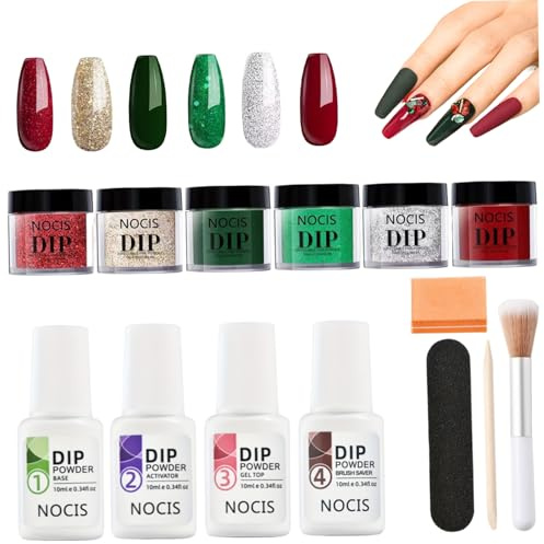 Dip-Puder-Nagel-Set, 6 Farben, Acryl-Nagel-Tauchpulver-Set mit Basis- und Decklack-Aktivator, flüssiger Pinselschoner für Maniküre, DIY-Salon, Dip-Starter