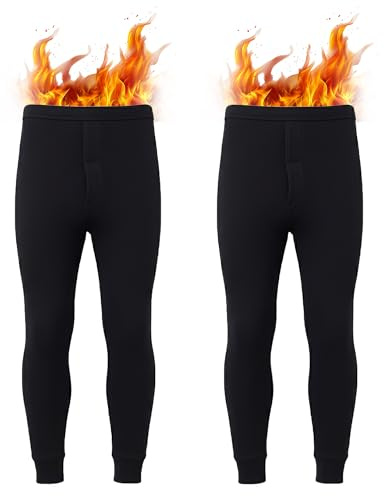 J&A MARTS Men's Thermal Long Johns Bottoms 2 Pack – Fleece Lined Base Layer Pants for Men, Soft Warm Thermal Underwear Trousers, Stretch Fit Winter Leggings (2 Pants- Black - XL)