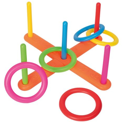 P'TIT CLOWN - 24538 - Jeu de Lancer d’Anneaux Enfant - Jeu d’Extérieur d’Adresse et de Précision - 5 Anneaux, 5 Piquets, Support à Assembler - Plastique