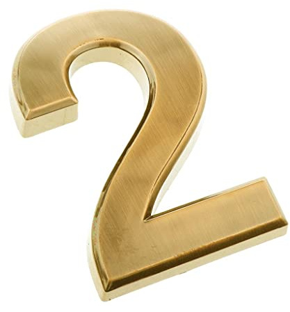 Número para Casa Exterior Adhesivo Individual en Dorado Brillante - Placa Numérica para Puerta- Número 2