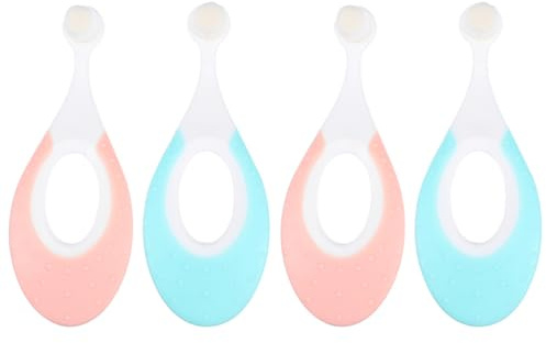HINTRMENT Cepillo de Dientes para Bebés 4 Pcs Cerdas Suaves Cuidado Bucal Infantil Cepillo de Dientes para Pequeño y Ligero Colores Rosa y Azul de Leche y Encías Delicadas