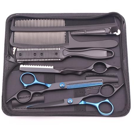 Hair Scissors Hairdressing 6 Haircut Set Thinning Shears Razor Combs C1001(C1001 HeiLan-K-C)