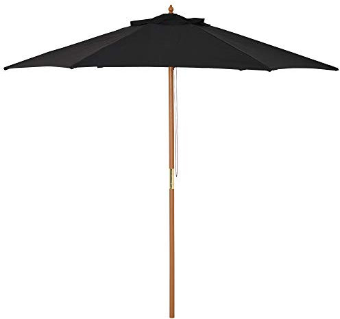 Outsunny 2.5m Wood Garden Parasol Sun Shade Patio Outdoor Wooden Umbrella Canopy, Table Market Umbrella with Vent, 38mm Pole, Rope Pulley Mechanism, Black
