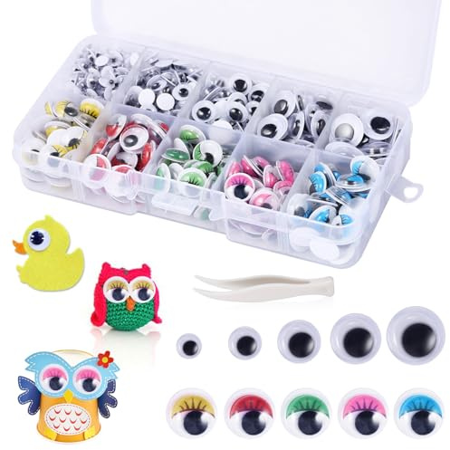 UNOLIGA Yeux Mobiles Auto Collants, 430pcs Googly Eyes à Coller, Oeil Autocollant Avec Cils, Loisir Creatif pour Scrapbooking Accessoires Fabrication de Poupées (5/6/8/10/12 mm)