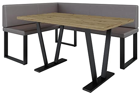Eckbank Akiko Metal mit Tisch - Eckbankgruppe für Ihrem Esszimmer, Küche modern, Sitzecke, Essecke. Perfekt für Küche, Büro und Rezeption. Solide und Starke Verarbeitung. (Soft 30, 128x168 Links)