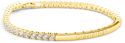 Amoonìc Damen Armband Gold mit Gravur | Tennisarmband mit Zirkoniasteinen | Personalisierte Armkette für Frauen als Geschenk für Mutter Tochter Freundin