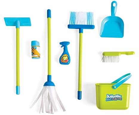 Kidoozie Cleaning Essentials Playset - 9-Piece Pretend Play Set with Broom, Mop, Duster, Dustpan, Bucket, and More!