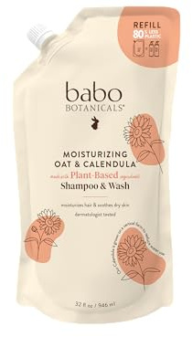 BABO Botanicals Moisturizing Oat & Calendula 2-in-1 Shampoo & Wash - for Dry or Sensitive Skin - for All Ages - Lightly Scented - Vegan - Refill pouch 32 fl.oz.