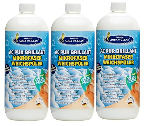 AQUA CLEAN PUR Brillant Weichspüler für Mikrofaser und alle anderen Textielarten 3 x 1l (Green Ocean)