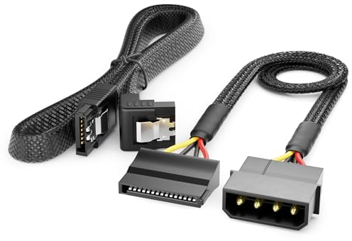 deleyCON 30cm 4-Pin Molex auf 15-pin SATA Kabel Set inkl. SATA-Kabel 60cm gewinkelt - SATA 3 Datenkabel 6 Gbit/s - Mainboard Festplatte HDD SSD PC Stromversorgung - Schwarz