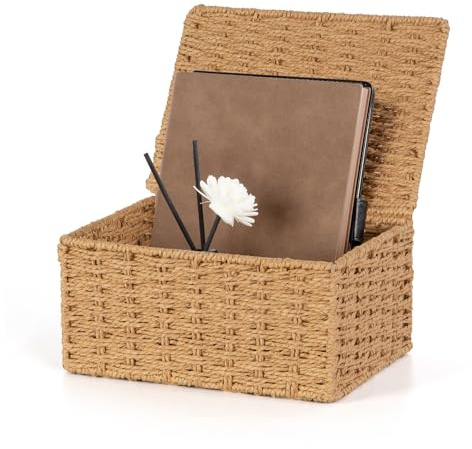 Aevcvok Cestini Portaoggetti con Coperchio,Cesto Vimini Piccolo Bambini Cesto in Corda di Carta Cestino porta Giocattoli Cestino da Bagno,per Camerette, Bagno, Cassetti, Cucine, Soggiorno