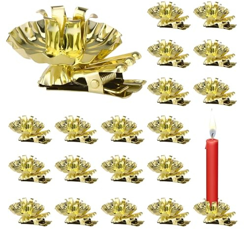 Xialvyu 20 Stück Baumkerzenhalter Clip,Mini Kerzenhalter Weihnachtsbaum,Metall Vintage Kerzenständer mit Clip für Hochzeit Geburtstag Feier Weihnachten Party Deko(Gold)