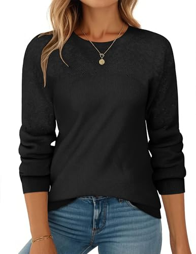 Zeagoo Jersey de punto para mujer de invierno, elegante, cuello redondo, manga larga, jersey de punto, punto superior, jersey de ganchillo, tallas S-XXL, Negro , XXL