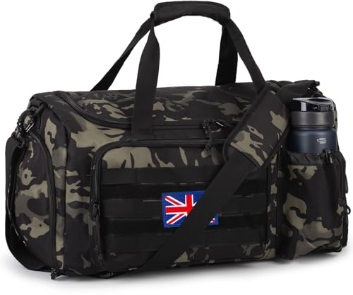 Bolsa táctica de Gimnasio para Hombre de 60L, con Compartimento para Zapatos y Bolsillo húmedo. Ideal para Viajes, Fines de Semana, Camping y Senderismo.