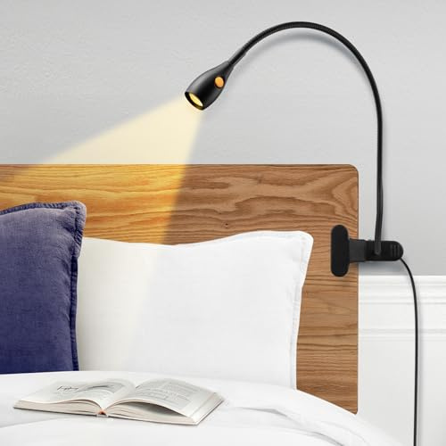 acegoo Luz Lectura con Pinza 2 Colores 3000K/Ámbar Regulable, Metálico Minimalista Flexo LED Escritorio con Clip CRI 95, con adaptador USB-C Negro Para Viajes, Dormitorios, Oficina, Cama