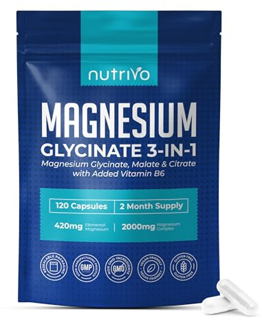 Magnesium Glycinate 3-in-1 Complex 2000mg | Magnesium Glycinate, Malate & Citrate with Vitamin B6 | 120 Capsules - 2 Months Supply | High Absorption | No Fillers or Binders | 3rd Party Tested