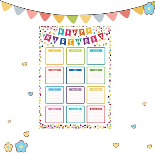 STIFFENERS 4Pcs Birthday Calendar, Birthday Calendar Wall Hanging, Birthday Reminder Wall Hanging Suitable for Classroom Birthday Tracking