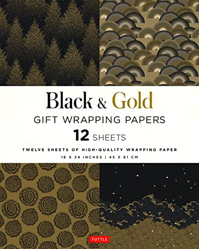 Black & Gold Gift Wrapping Papers - 12 Sheets: 18 x 24 inch (45 x 61 cm) Wrapping Paper