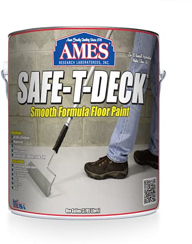 Ames Safe-T-Deck® Smooth Formula Floor Paint - 1 Gallon Grey Paint - Great For Garage Floor Paint, Concrete Paint, Wood Paint. Made in the USA
