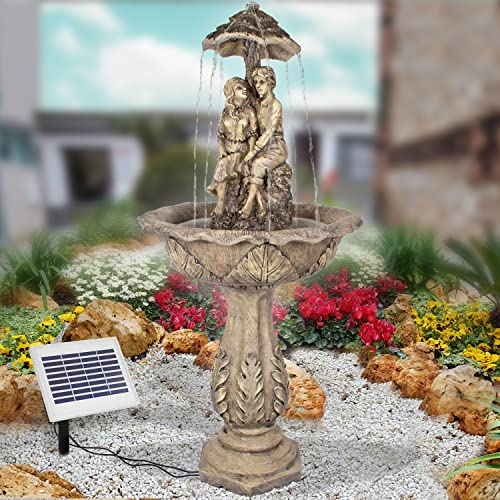 Solar Gartenbrunnen, Solarbrunnen, Zierbrunnen, Wasserfall für Garten Terrasse Balkon Wasserbrunnen Antik Wasserspiel mit LiIon-Akku & Led-Licht Gartenleuchte mit Pumpen instant-Start Funktion
