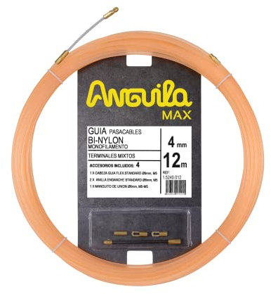 Anguila Max | Guía Pasacables | Terminales Mixtos | Monofilamento | BI-Nylon | Color Salmón | Diámetro 4mm | 12 metros
