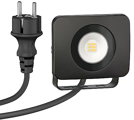 ledscom.de Foco LED de jardín WEGA para exteriores, IP44, enchufe, negro, 10 W, 935lm, blanco cálido