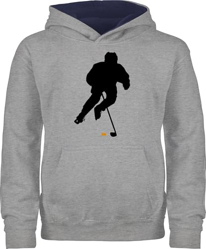 Shirtracer Pullover Kinder Hoodie Jungen Mädchen - Sport Kleidung - Eishockey Spieler - 140 (9/11 Jahre) - Grau meliert/Navy Blau - Outfits 25. Geburtstag Hoody hoddis kinderpullover Pulli polower