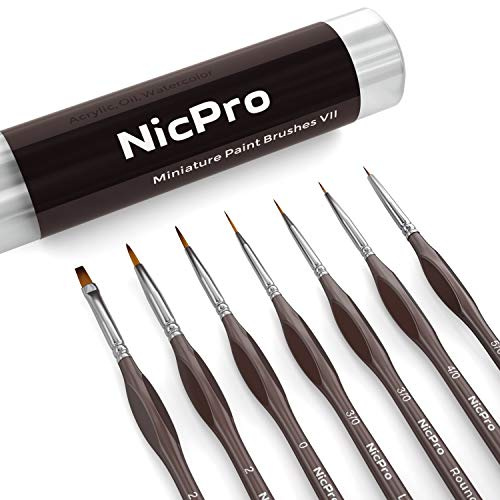 Nicpro 7 pièces pinceaux Peinture pour détails Fins, Petits pinceaux Miniatures à Pointe Fine pour Acrylique, Huile, Aquarelle, modèles, Peinture par numéros, Miniature, Artisanat, rupestre (Marron)