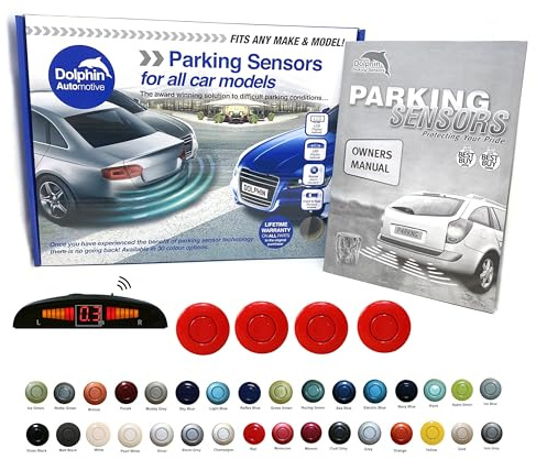 Dolphin Automotive DPS450 Reverse Parking Sensors In 32 Colours 4 Ultrasonic Radar Sensors Kit Audio & Display Alert System - Red