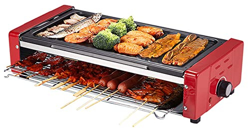 MNSSRN Home Double Layer Electric Grill, Smokeless Grill Double U-Shaped Heating Tubes with Non-Stick Coated Grill Pan Easy to Clean Ideal for Home/Party
