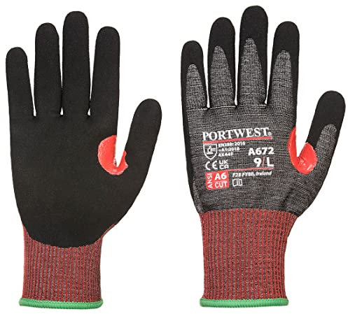Portwest - Cut resistant gloves with nitrile foam reinforcement. Size: XS, Black, XS