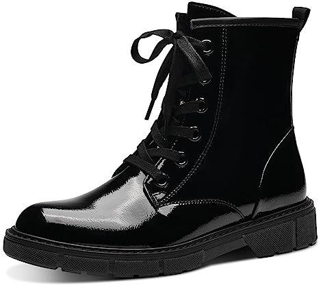 MARCO TOZZI Damen Stiefeletten zum Schnüren Flach mit Reißverschluss, Schwarz (Black Patent), 40 EU