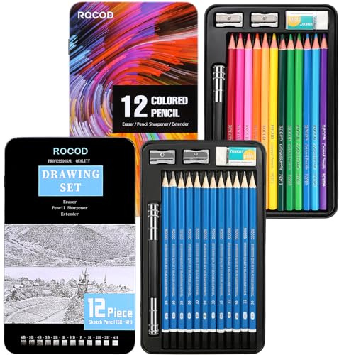 ROCOD Profession sketch pencils & colored pencils for Adults drawing pencils set.