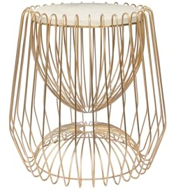 Qiyano Beistelltisch rund Gitter Korb Gestell Eisen Marmor Metalldesign modern metallic elegant pflegeleicht Pflanzenständer Ablage Deko Nachttisch Wohnzimmer Flur Höhe: 51 cm Farbe: Weiß/Messing