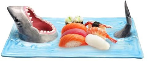 Xasbseulk haj sushitallrik | haj sushitallrik – handmålad keramik – sushitallrik, japansk tallrik, köksdekor, sushi-restaurangtallrik, kreativ design för kök, hemmabruk