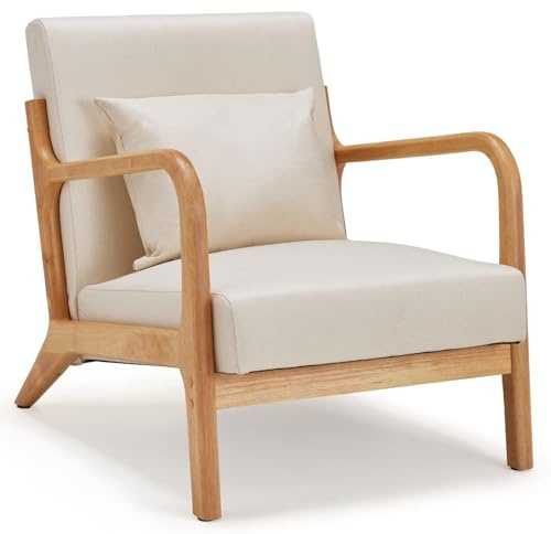 YODOLLA Fauteuil Salon Confortable Scandinave avec Cadre en Boiss - Fauteuil Lecture Moderne - pour Salon, Chambre, Bureau ou Club - Beige