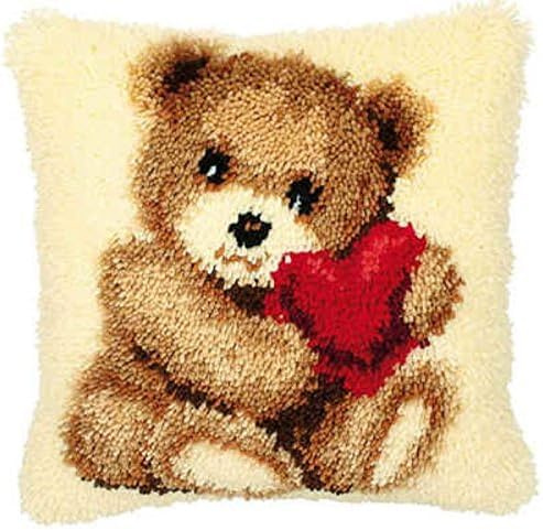 Raixleb Création de Housse de Taie d'oreiller à Crocher, Kit de crochet de verrouillage Kit de crochet de verrouillage Création à Point Noué Pour Housse de Coussin Couleur Visible Ours 43 X 43cm