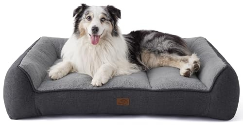 Bedsure XL Orthopedic Dog Beds Large - 106x76cm Extra Thick Supportive Dogs Sofa with Waterproof Washable Cover, Extra Large Pet Bed Sofa with Soft Plush Sherpa and Nonskid Bottom, Dark Grey