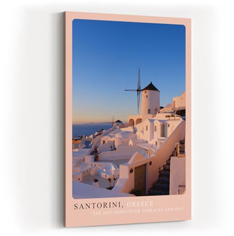 Paul Sinus Kunstdruck 40x60cm Santorini Griechenland weiße Häuser und Windmühle bei Sonnenuntergang