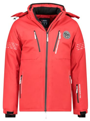 Geographical Norway Waldo Herren Skijacke mit Kapuze, wasserdicht und winddicht, technische Daunenjacke, warm, für Wintersport und Outdoor-Aktivitäten, rot, XXL