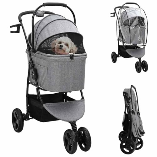 Passeggino per gatti, pieghevole, grigio, 78 x 54 x 101 cm, tessuto Oxford 600D, passeggino per gatti di piccola taglia