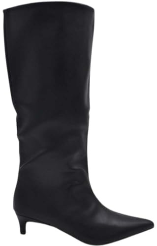 Stivali Slouchy in Pelle Nero a Punta con Tacco Kitten 3 cm Stiletto Gambale Medium (41 EU)
