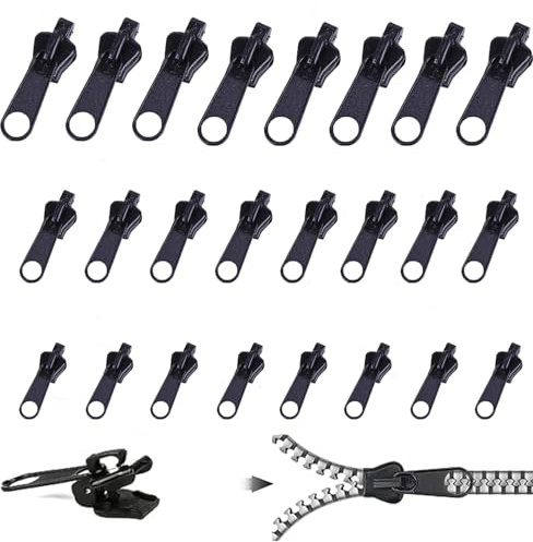 Reissverschluss Zipper Ersatz 24 Stück Reißverschluss Reparatur Set Extra Rutschfest & Langlebig, Zipper Fix Kit für Jacken Rucksäcke Koffer DIY Notfallreparatur (3 Größen: Groß Mittel Klein je 8)