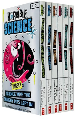 Horrible Science 6 Books Collection Set By Nick Arnold(Blood, Bones and Body Bits, Nasty Nature, Painful Poison, Shocking Electricity, Microscopic Monsters & Space, Stars and Slimy Aliens)