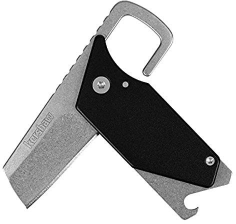Kershaw Pub, Black Multifunction Pocket Knife (4036BLKX) with 1.6 Inch 8Cr13MoV Stonewash Blade and Black Handle, Includes a Screwdriver Tip, Pry Bar, Key Chain Attachment and Bottle Opener; 1.9 oz