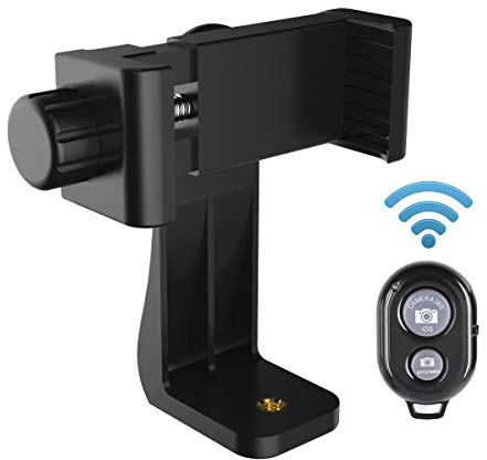 AFAITH Soporte Teléfono Móvil Trípode Adaptador+Control Remoto Inalámbrico, Universal Montaje Clip para Palo Selfie Stick Monópode Fits iPhone Samsung Galaxy Xiaomi Huawei y All Android Smartphone