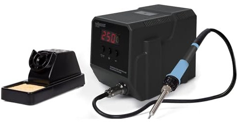 Velleman Station de soudage 90 W avec afficheur LED et élément chauffant céramique, fer à souder precision, support, éponge, poste a souder etain, soudage électronique, température réglable 50-480 °C