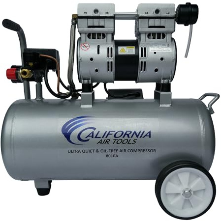 California Air Tools 8010A 1.0 HP Ultra Quiet and Oil-Free Air Compressor, 8 Gallon Aluminum Tank, Lightweight with Wheels, 60 dBA Noise Level